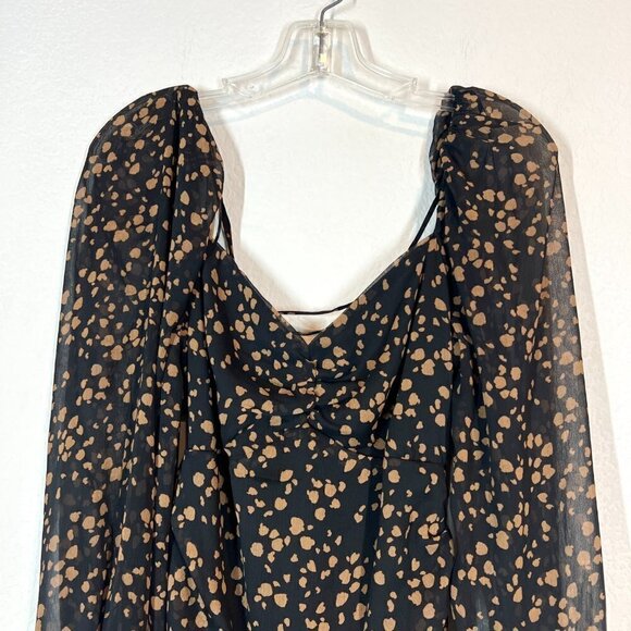 Black Brown Ruched Mini Dress Balloon Sleeves Criss Cross Back Small - Picture 7 of 13